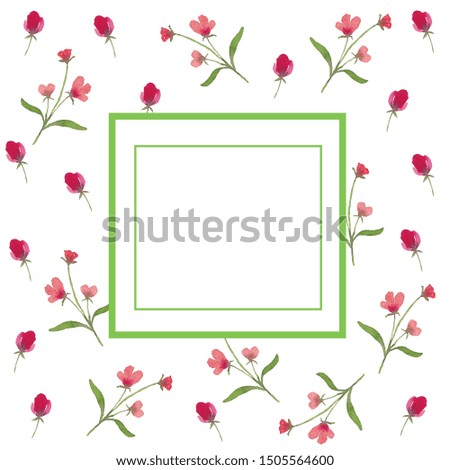 Frame of pink  delicate watercolor flowers. Frame for congratulations, wedding invitations
