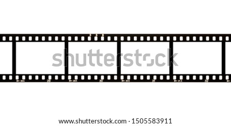 Blank, empty analog photography camera negative film strip with copy space for image templates isolated on white background