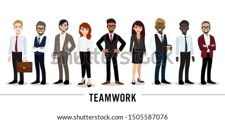 Businessman and businesswoman cartoon character on white background. Teamwork concept design. Flat vector illustration. Royalty-Free Stock Photo #1505587076
