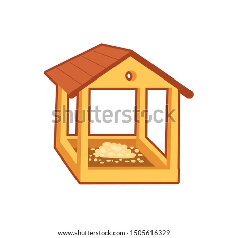 Vector illustration of wooden feeding house for birds