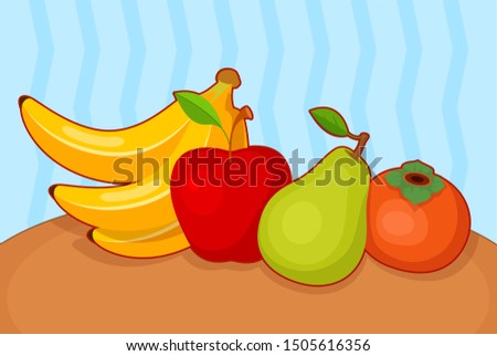 Vector illustration of cartoon set of fruit on blue background