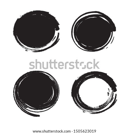 Set of paint brush strokes on white background. Grunge circles balck. Vector illustration