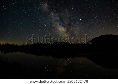 Night sky above lake Madh in National Park Lure, Albania