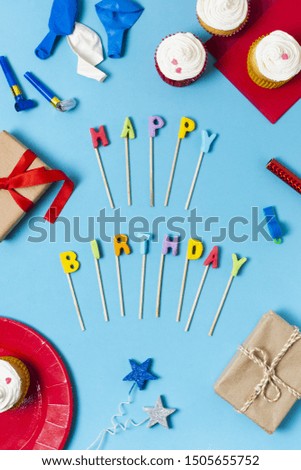 Happy birthday lettering on blue background