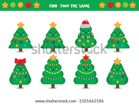 Find two the same christmas trees. Educational game for kids. printable worksheet