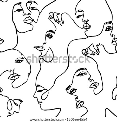 Continuous line face women seamless pattern - Vector Endless Background Fashion Female Portrait one line Style Royalty-Free Stock Photo #1505664554