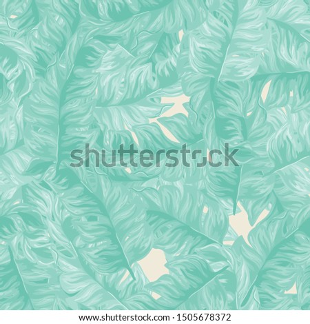 Tropical Banana Leaves Seamless Pattern In Hawaiian Style. Exotic Palm Plant Wallpaper Vector Print.