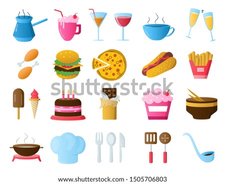 Food and drink icons. Restaurant line icons set. Colourful vector illustration.
