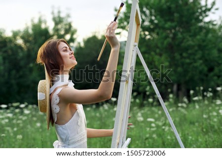 woman creativity palette artist paints summer brush