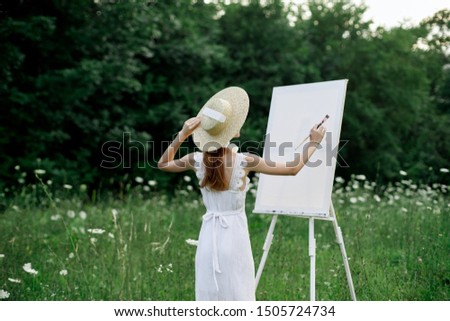 woman idea creativity palette artist paints summer brush young model