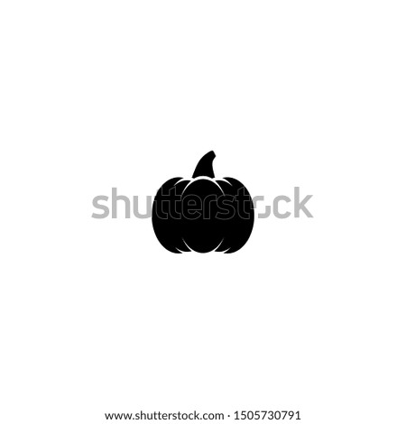 Pumpkin Icon with stem. Black gourd label. Halloween sticker isolated on white. Vector illustration. Autumn harvest clip art.