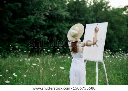 woman paint palette canvas brush artist
