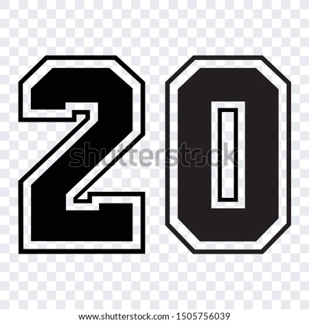 Twenty number vector. Silhouette sketch cut-out figures or print. jersey number 20 sketch vector isolated