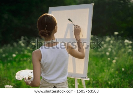 woman oil creative drawing paint brush artist canvas
