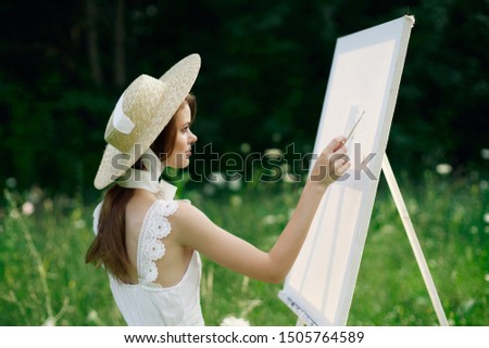 woman young beautiful creative drawing paint brush artist canvas