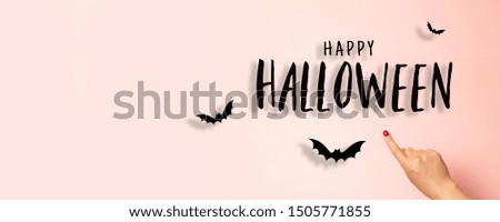 Halloween party greeting card mockup with copy space. Concept trick or treat Autumn holiday composition.