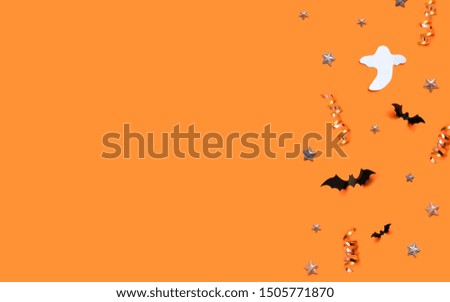 Concept trick or treat. Halloween party greeting card mockup with copy space.