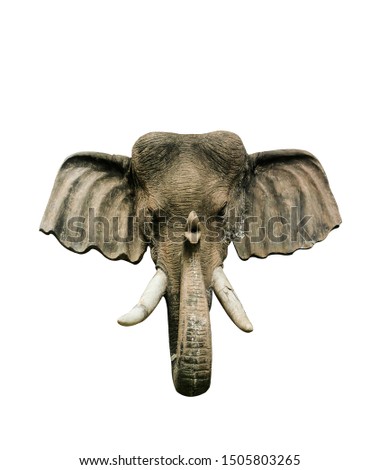Close-up Elephant Head Model from wooden  isolated on white background