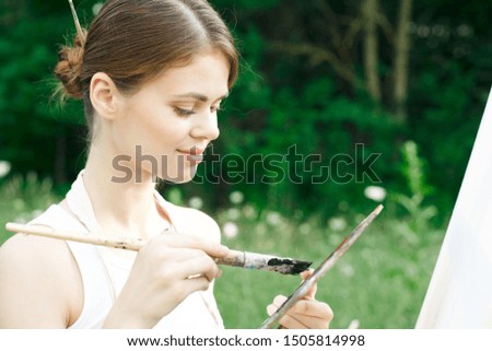 woman artist brush oil canvas idea young summer