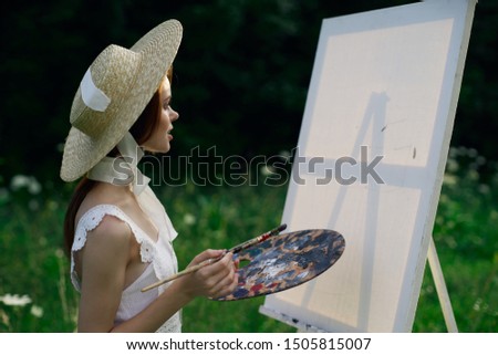 woman artist brush oil canvas idea young summer