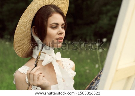 woman artist painting brush oil canvas idea young summer