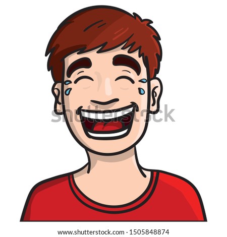 young man who laughs tears. upper body, illustration, comic, humor, emotions, funny.