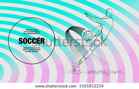 Soccer player hits the ball. Front view. Vector outline of soccer player sport illustration.