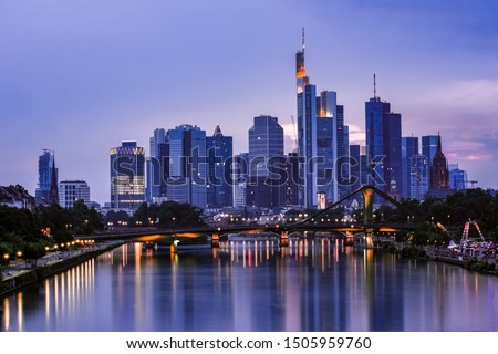 Frankfurt city skyline shot during the blue hour