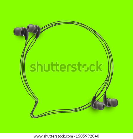 Innovative music quotation template in headphones quotes isolated on backdrop. Creative banner illustration with quote in a frame wire with Black quotes. speech bubble Template modern headset design.