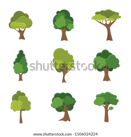 Variety of hand drawn deciduous trees illustration set