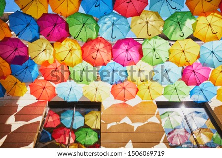 Beautiful street decoration of many colorful umbrellas