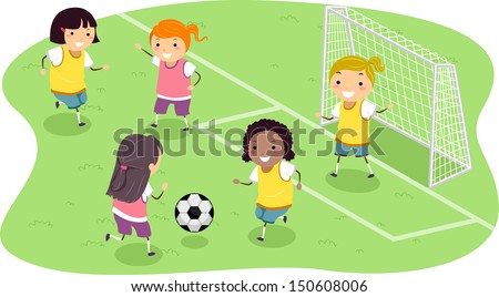 Stickman Illustration Featuring a Group of Girls Playing Soccer