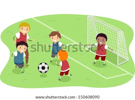 Stickman Illustration Featuring a Group of Boys Playing Soccer