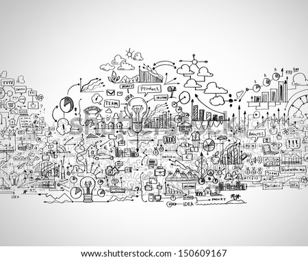 Hand drawn business ideas sketch against white background Royalty-Free Stock Photo #150609167