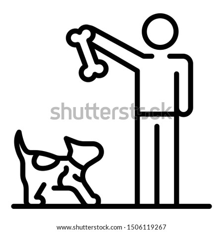Man give bone to dog icon. Outline man give bone to dog vector icon for web design isolated on white background
