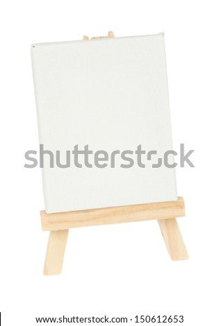 wooden easel with empty white canvas isolated on white background