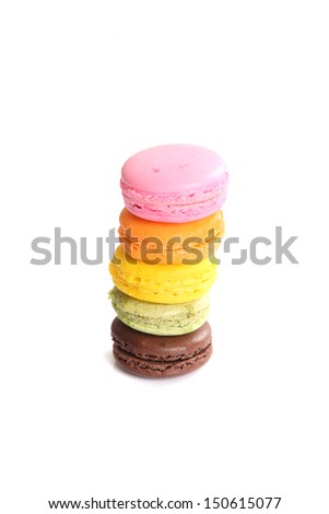 Colorful Macaron in close up isolated on white background