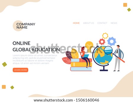 Online global education concept. Vector flat graphic design cartoon illustration