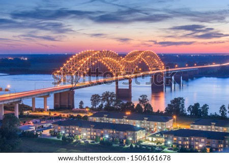 Memphis, Tennessee, USA at Hernando de Soto Bridge at dusk.