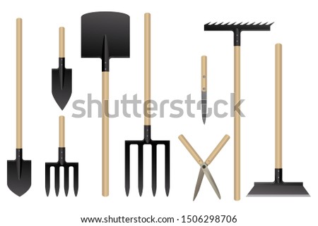 Garden tools collection. Vector illustration. Set of horticulture equipment.