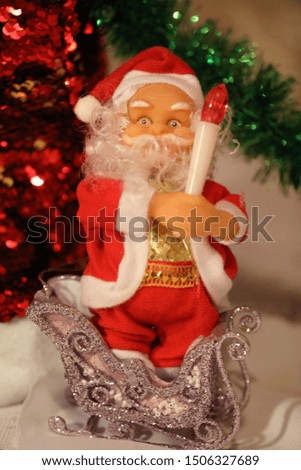 winter child an santa claus in sledge, christmas cards, deer, snowman, balls