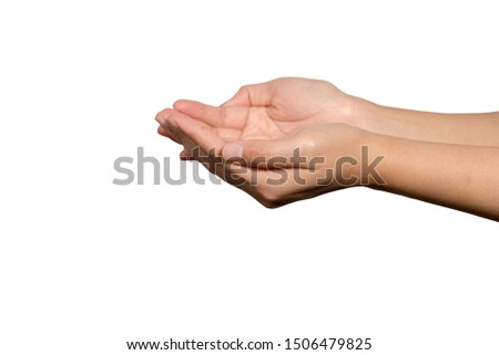 Open female hands, isolated on white background