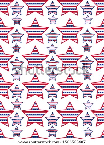 American patriotic stars and stripes pattern. Holiday graphic design. USA Independence Day or Presidents Day star pattern in American flag colors.