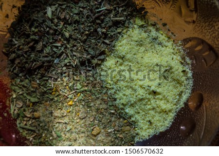 closeup of spices in a plate