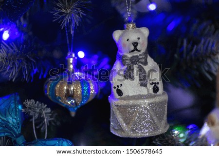 Christmas decorations in the form of a bear. Moscow, 2019