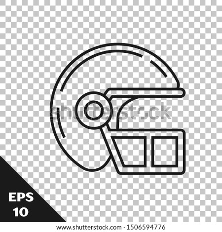 Black line American football helmet icon isolated on transparent background.  Vector Illustration