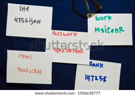 Weak and Strong Password on sticky Notes isolated on table background. Security concept
