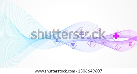 Abstract health care banner template with flat icons. Healthcare medicine concept. Medical innovation technology pharmacy banner. Vector illustration. Royalty-Free Stock Photo #1506649607