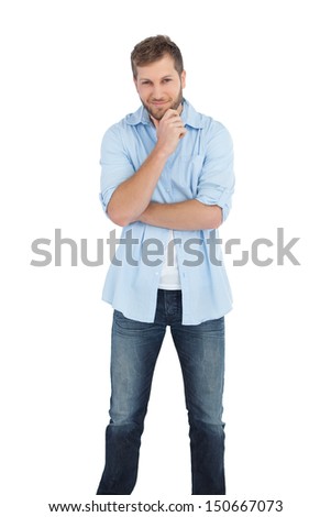 Pensive handsome man on white background