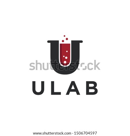 Letter U and beaker laboratory logo icon vector template on white background